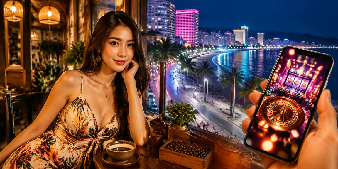 Người dùng Nha Trang thư giãn với cà phê và casino di động trên điện thoại